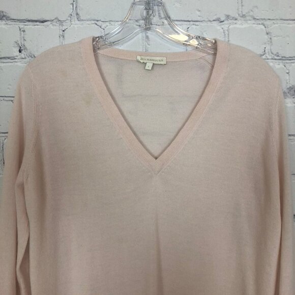 Ann Mashburn Pale Pink 100% Cashmere Sweater Size L V Neck Tie Sleeve - Picture 2 of 8